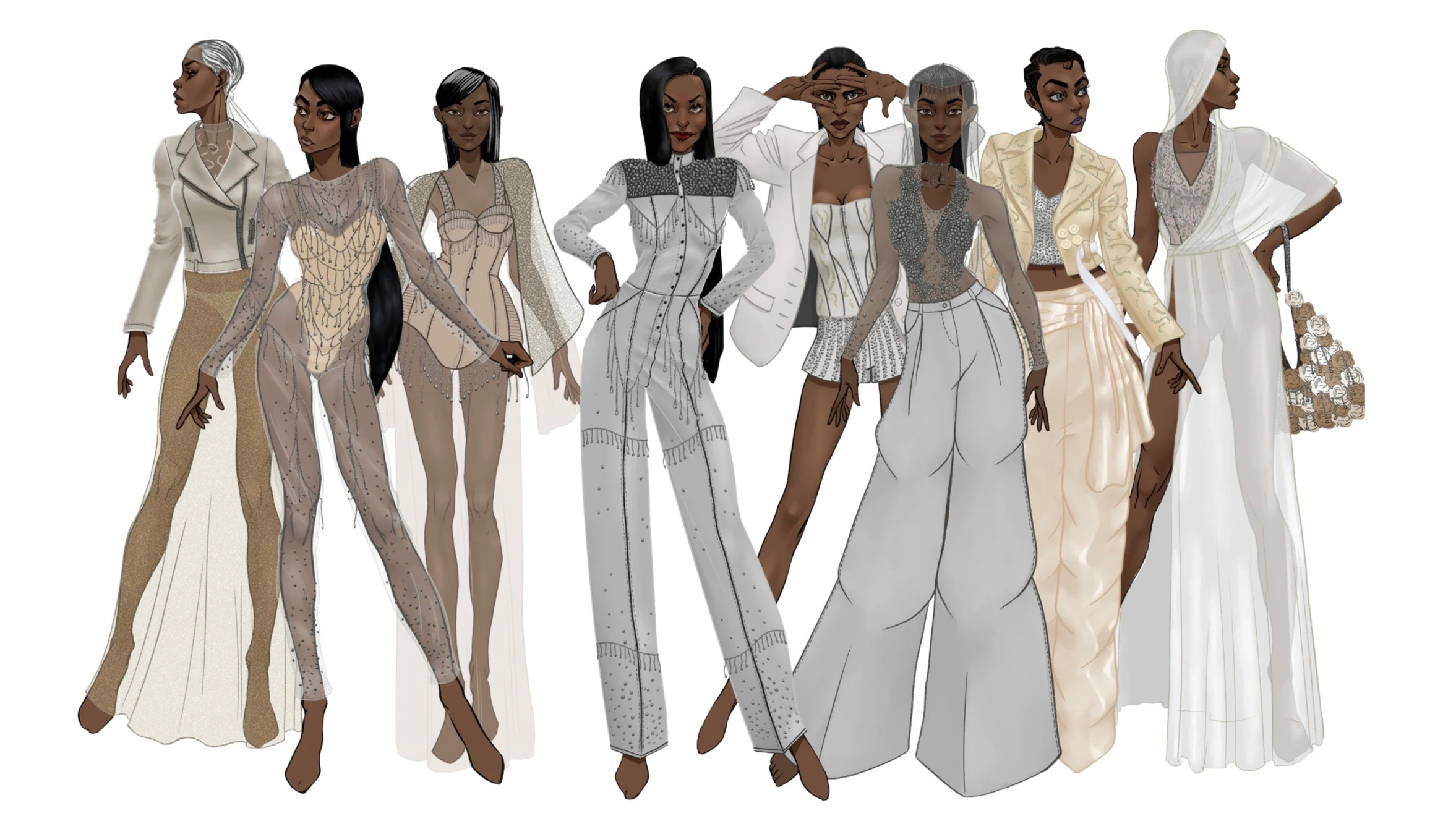 Full collection illustration showing the Josephine Baker looks